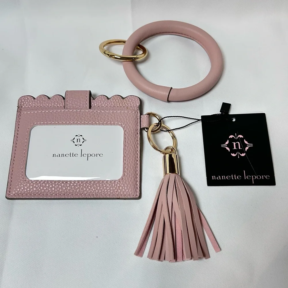 Nanette Lepore Card Holder Keychain w/ Removable Bracelet Blush Pink NWT